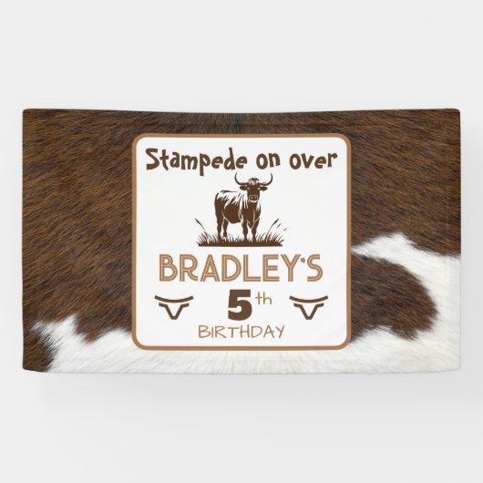 Dierenprint Rundvee Stampede Bruin Verjaardag Spandoek (Horizontaal)