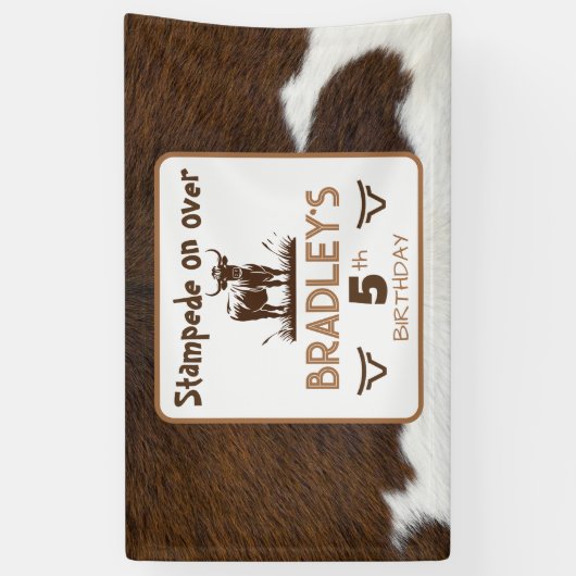 Dierenprint Rundvee Stampede Bruin Verjaardag Spandoek (Verticaal)