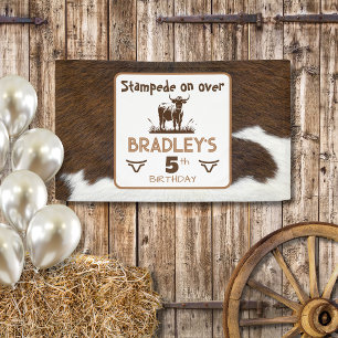 Dierenprint Rundvee Stampede Bruin Verjaardag Spandoek