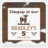 Dierenprint Rundvee Stampede Bruin Verjaardag Vierkante Sticker (Voorkant)