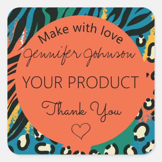 Dierenprint Sinaasappel Kleurrijke Vierkante Stick Vierkante Sticker (Voorkant)