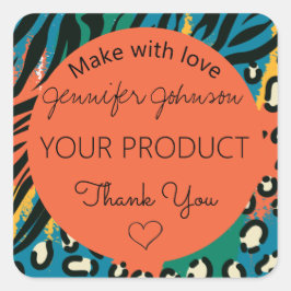 Dierenprint Sinaasappel Kleurrijke Vierkante Stick Vierkante Sticker