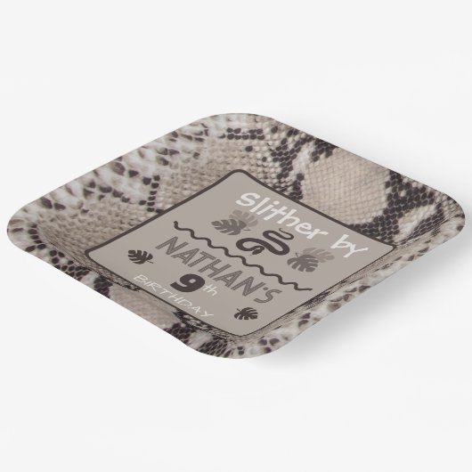 Dierenprint Snake Taupe Verjaardag Papieren Bordje (Gebogen)