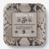 Dierenprint Snake Taupe Verjaardag Papieren Bordje (Voorkant)