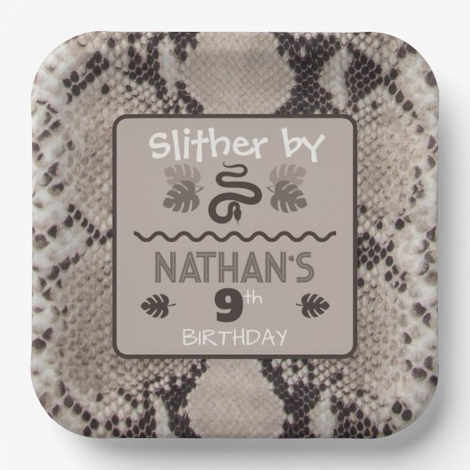 Dierenprint Snake Taupe Verjaardag Papieren Bordje (Voorkant)