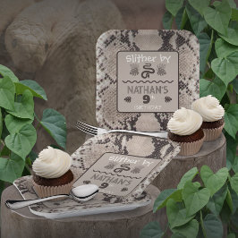 Dierenprint Snake Taupe Verjaardag Papieren Bordje