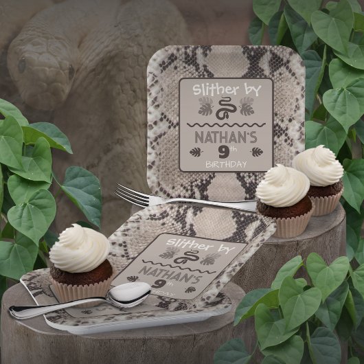 Dierenprint Snake Taupe Verjaardag Papieren Bordje