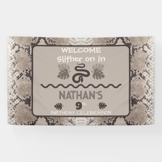 Dierenprint Snake Taupe Verjaardag Spandoek (Horizontaal)