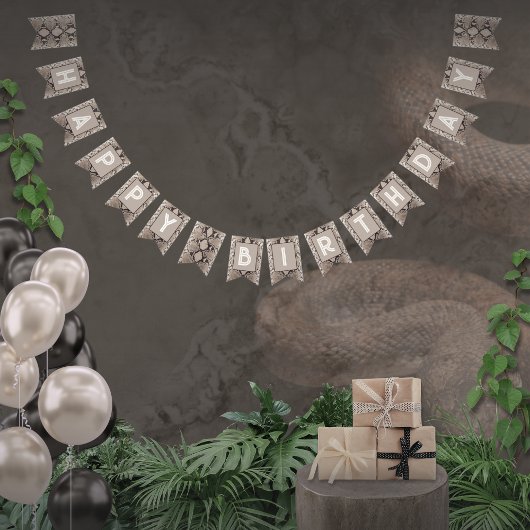 Dierenprint Snake Taupe Verjaardag Vlaggetjes