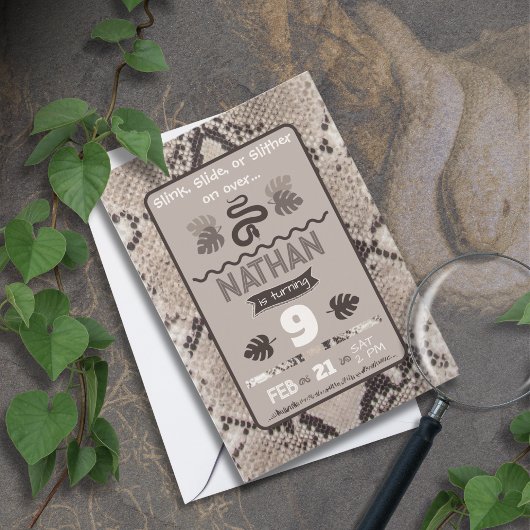 Dierenprint Snake Taupe verjaardagsuitnodiging Kaart