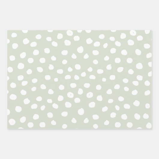 Dierenprint Stippen Sage groen en wit Inpakpapier Vel (Voorkant 3)