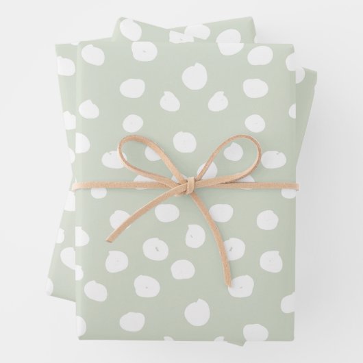 Dierenprint Stippen Sage groen en wit Inpakpapier Vel (In situ)