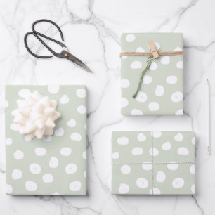 Dierenprint Stippen Sage groen en wit Inpakpapier Vel