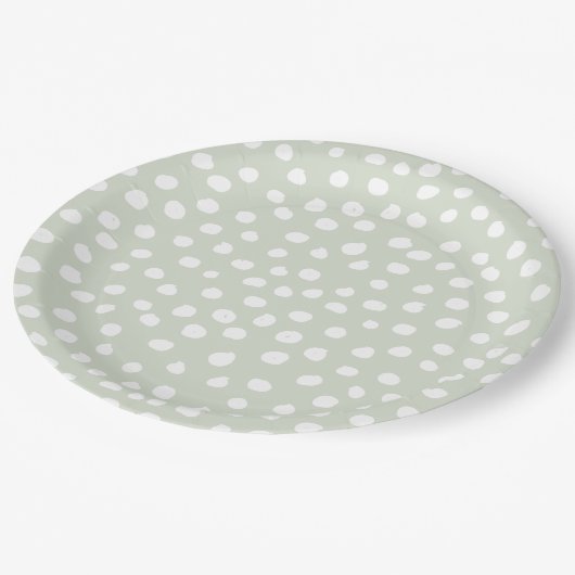 Dierenprint Stippen Sage groen en wit Papieren Bordje (Gekanteld)