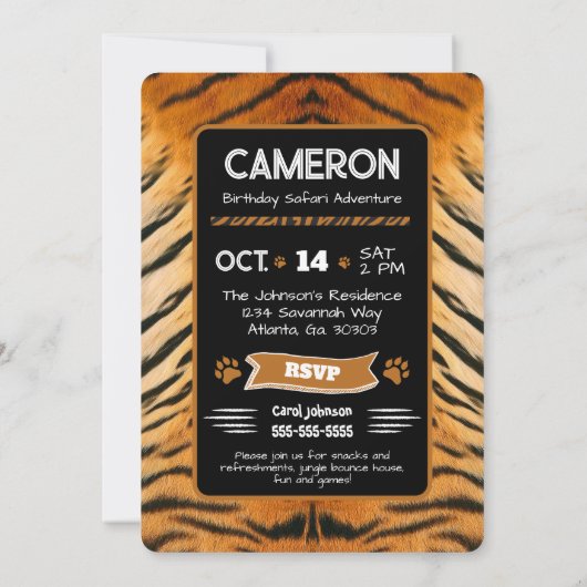 Dierenprint Tijger Verjaardag Uitnodiging (Achterkant)