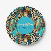 Dierenprint van safari dieren Blauw en Goud Papieren Bordje (Voorkant)