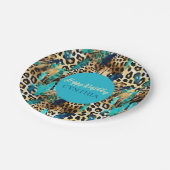 Dierenprint van safari dieren Blauw en Goud Papieren Bordje (Gekanteld)