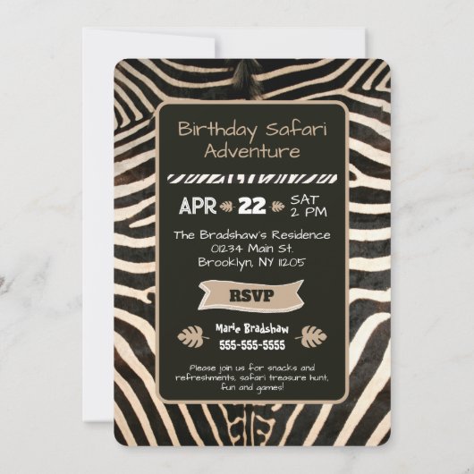 Dierenprint Zebra Verjaardagsuitnodiging Kaart (Achterkant)