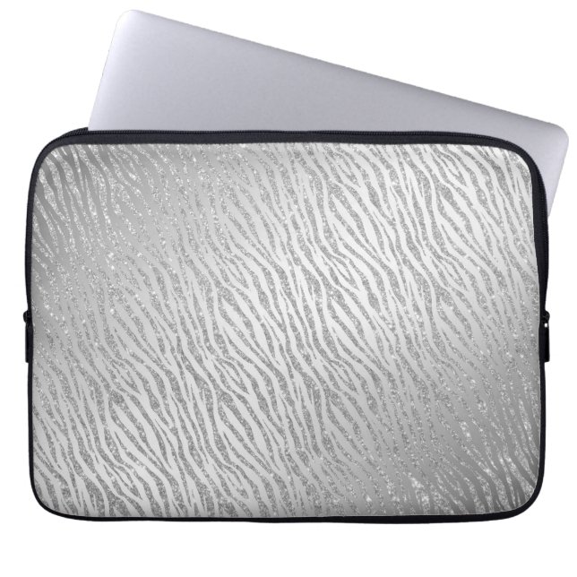 Dierenprint Zilveren Glitter Glam Laptop Sleeve (Voorkant)