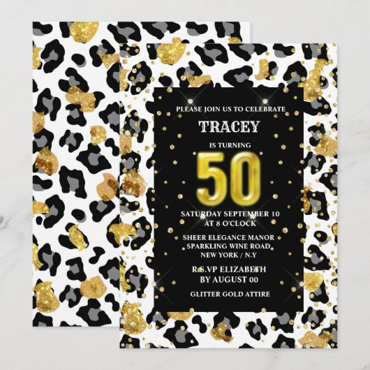 Dierenprint zwart goud glitter bont patroon kaart (Voorkant / Achterkant)