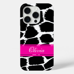 Dierenprint zwart, wit & roze iPhone 15 pro case