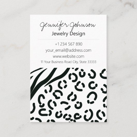 Dierenprint Zwart-wit sieraden Care Kaarten Visitekaartje (Voorkant)