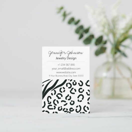 Dierenprint Zwart-wit sieraden Care Kaarten Visitekaartje (Staand voorkant)