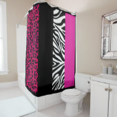 Dierenprinten Hot-Roze luipaard Zebra Showgordijn Douchegordijn (In situ)