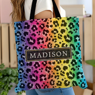 Dierenprintpatroon met regenboogluipaardjachtluipa tote bag