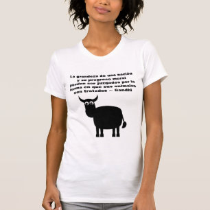 dierenrechten Gandhi citaat in het Spaans met bull T-shirt