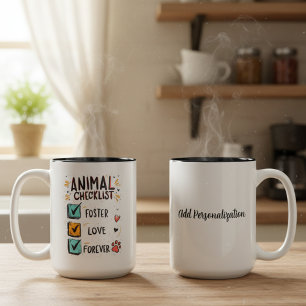 Dierenreddingschecklist Koesterliefde Voor altijd Tweekleurige Koffiemok