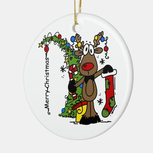 Dierenrendiertje met de zoete kerstboom keramisch ornament (Links)