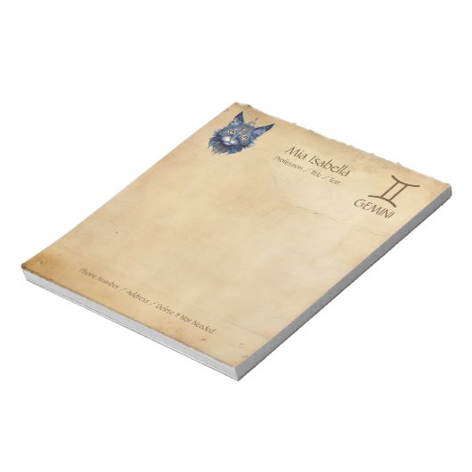 Dierenriem Gemini & Hemelse Kat - Notitieblok (Linkerzijde)