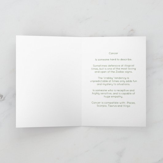 Dierenriem : Kanker 'De Krab' Kaart (Binnen)