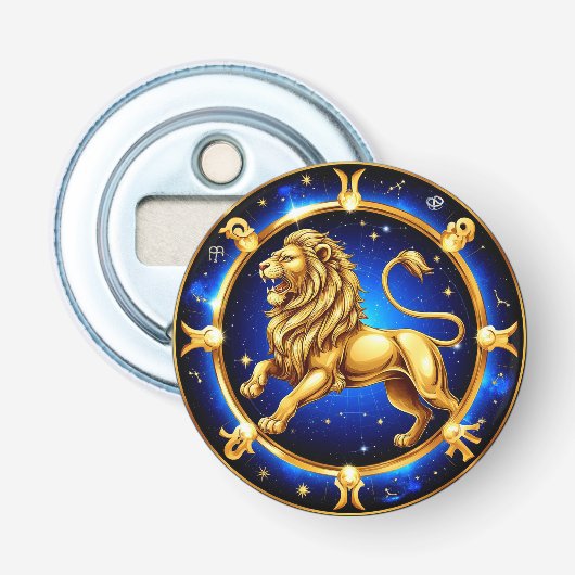 Dierenriem Leeuw Embleem Button Flesopener (Voorkant)