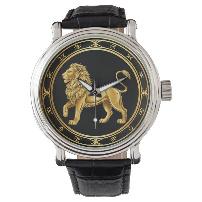 Dierenriem Leeuw Embleem Horloge (Voorkant)