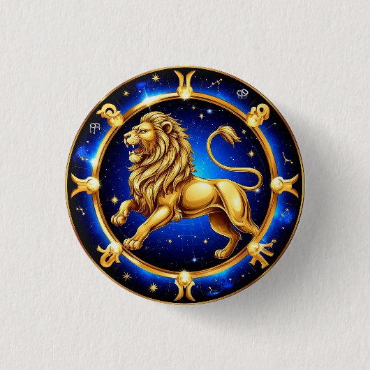 Dierenriem Leeuw Embleem Ronde Button 3,2 Cm (Voorkant)