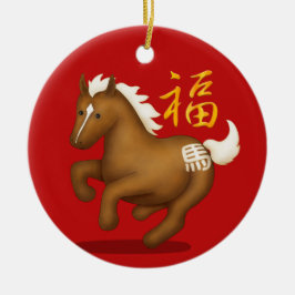 Dierenriem Paard "Geluk" Chinees Nieuwjaar Aangepa Keramisch Ornament