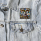 Dierenriem - Ram Aries Vierkante Button 5,1 Cm (In situ)
