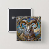 Dierenriem - Ram Aries Vierkante Button 5,1 Cm (Voorkant /achterkant)