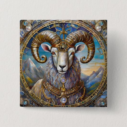 Dierenriem - Ram Aries Vierkante Button 5,1 Cm (Voorkant)