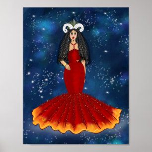 Dierenriem Ram Godin Blauw Celestial Poster