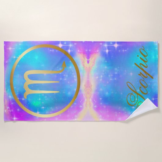 Dierenriem Schorpioen Goud op Kleurrijke Achtergro Strandlaken (Voorkant)