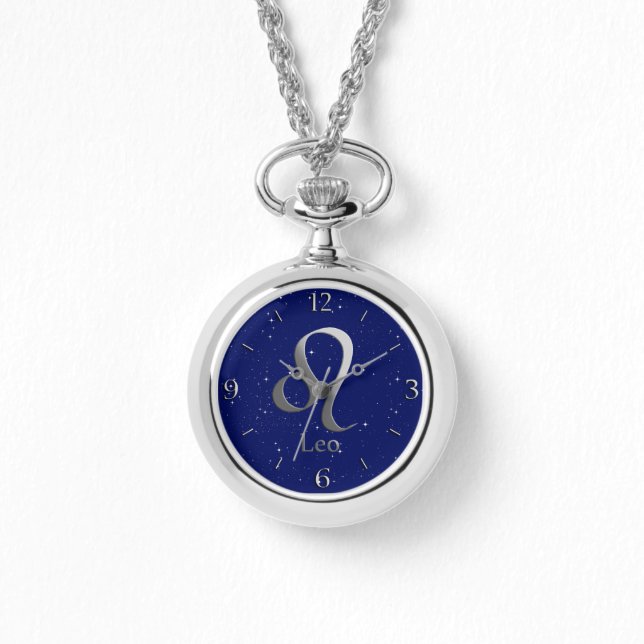 Dierenriem Symbool voor Leeuw op Deep Midnight Blu Horloge (Voorkant)