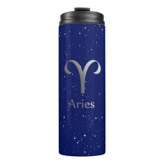Dierenriem Symbool voor Ram op Deep Midnight Blue Thermosbeker (Voorkant)