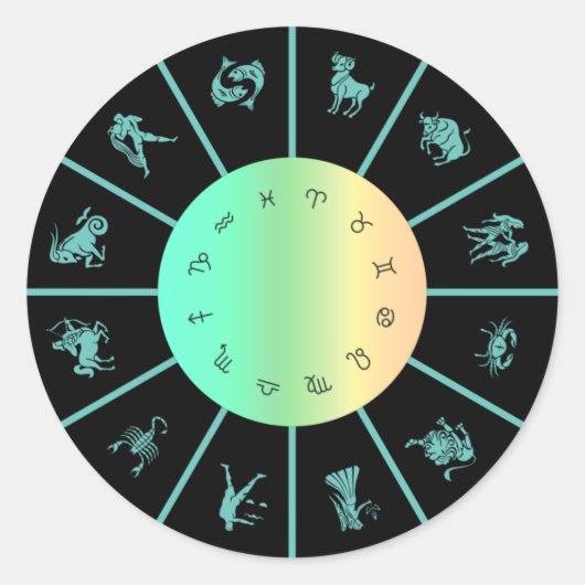 Dierenriem Tekens Wiel Ronde Sticker (Voorkant)