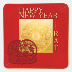 Dierenriem tekens Yin Yang Chinees Rat Jaar 2020 S Vierkante Sticker