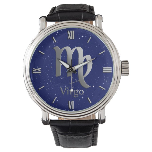 Dierenriem voor Maagd op Deep Midnight Blue Horloge (Voorkant)