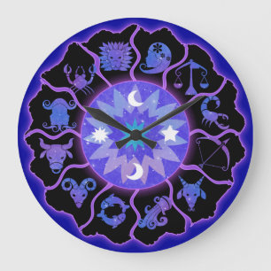 Dierenriem wandklok in blauw en zwart