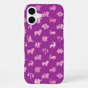 Dierenriemsymbolen, medium paarse achtergrond iPhone 16 plus hoesje
